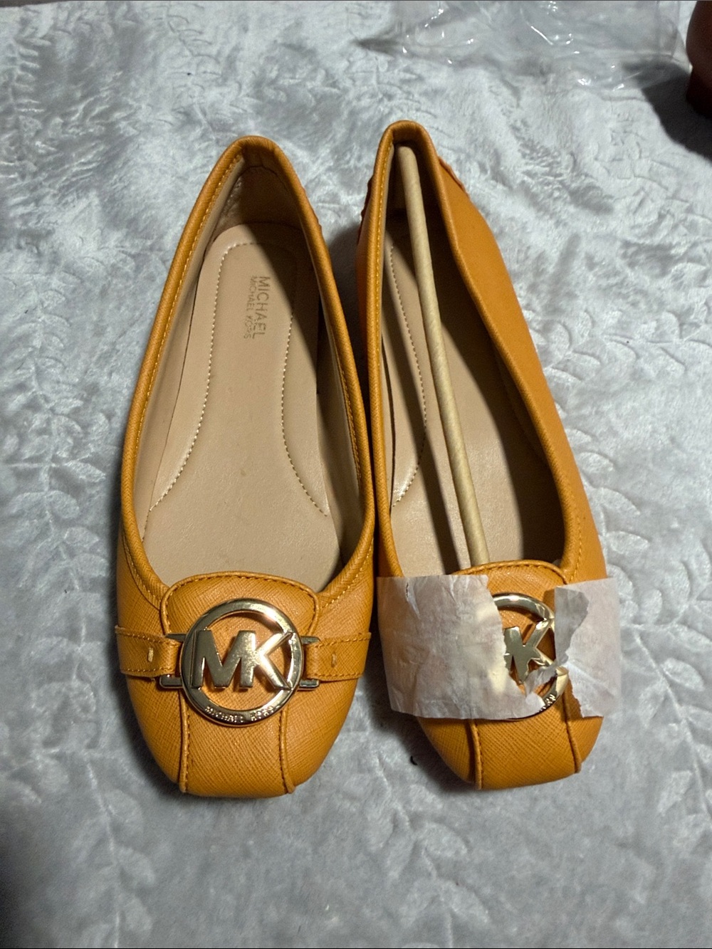 Michael Kors Mustard Yellow Leather MK Logo Ballet Flats